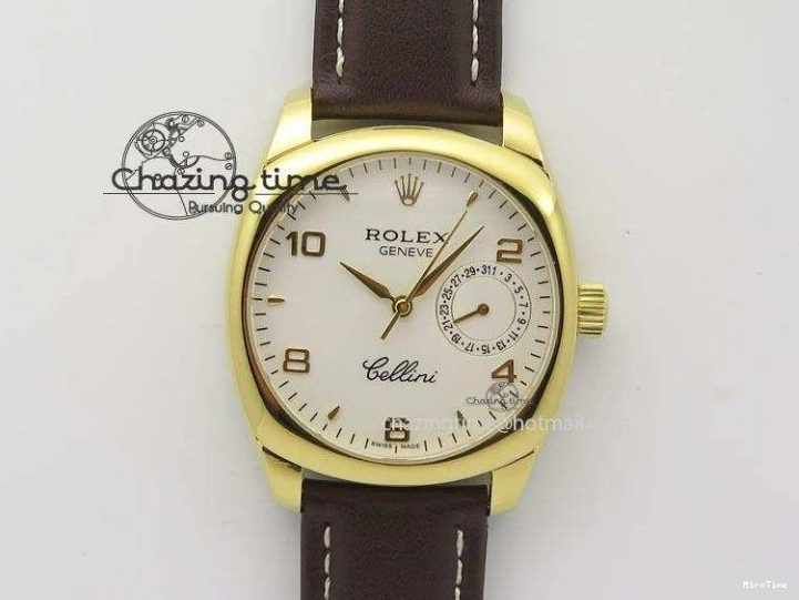 MiroTime 0328 Cellini Date YG White Numeral Dial On Brown Leather Strap A Affordable 3883